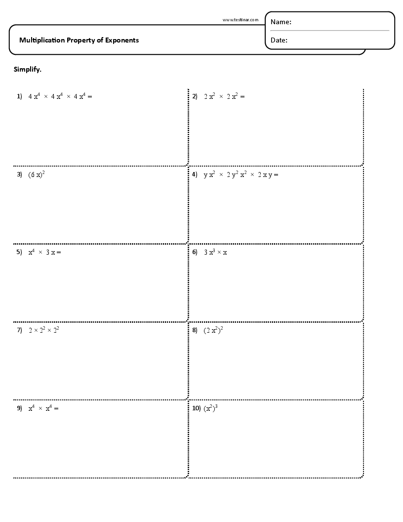 multiplying exponents worksheet printable for 8th grade