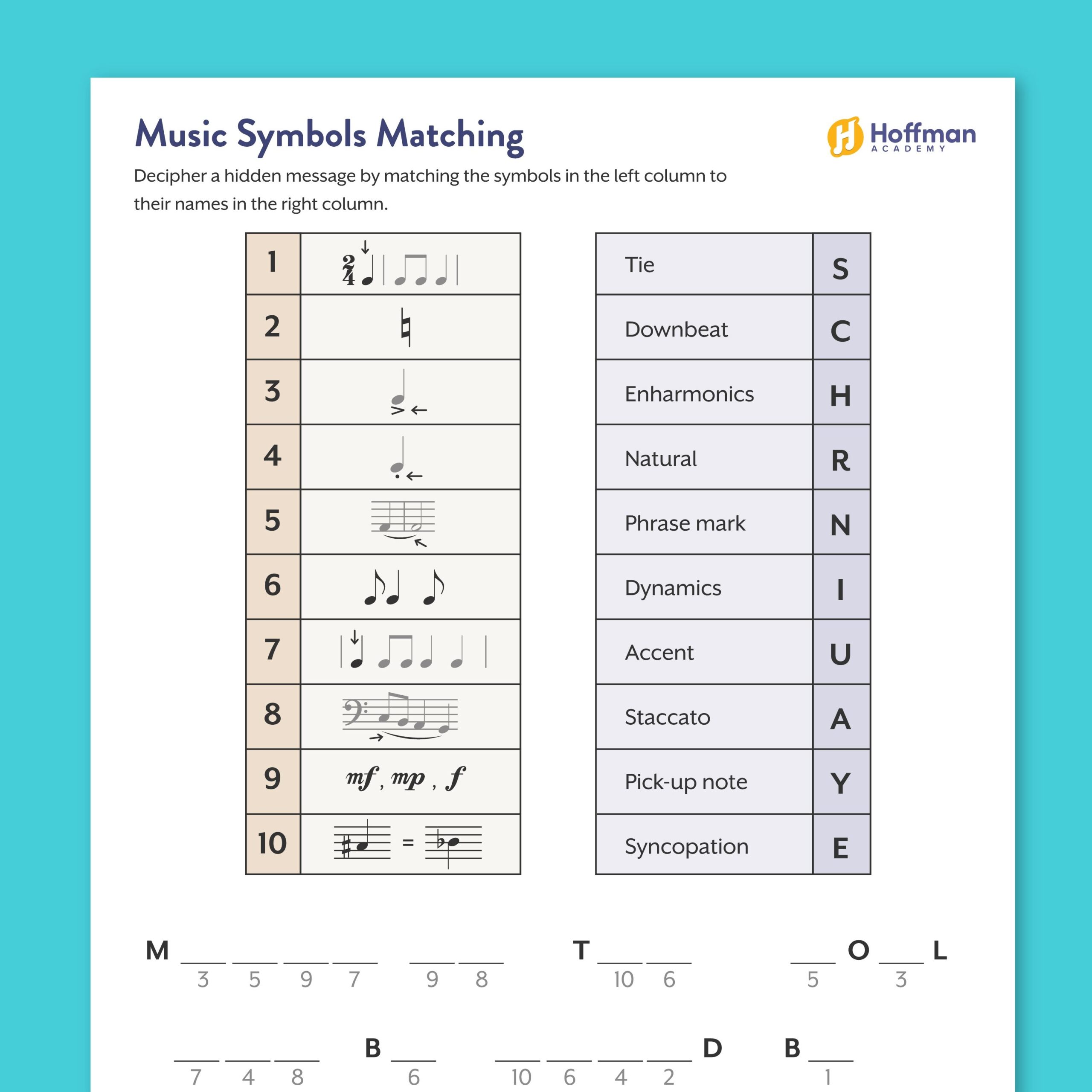 Music Symbols And Meanings Matching Sheet PDF Download