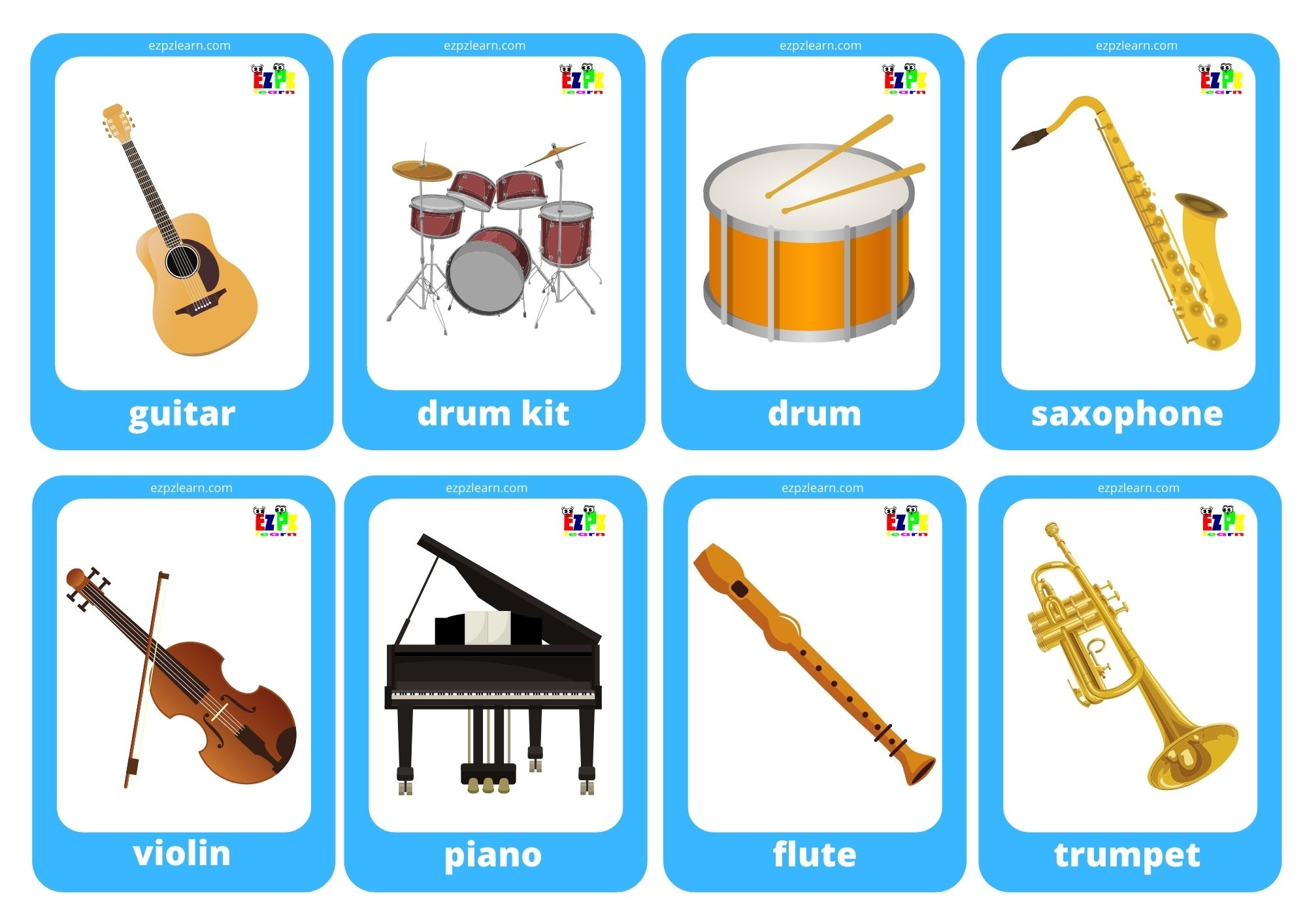 Musical Instruments Game Cards Mini Flashcards Ezpzlearn