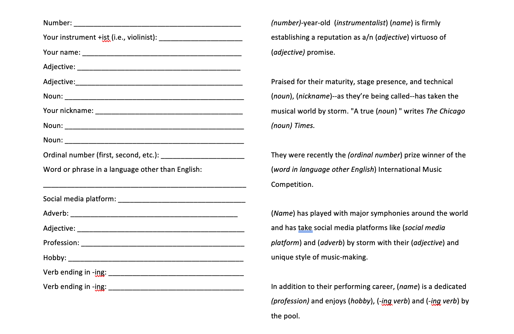 music mad libs printable