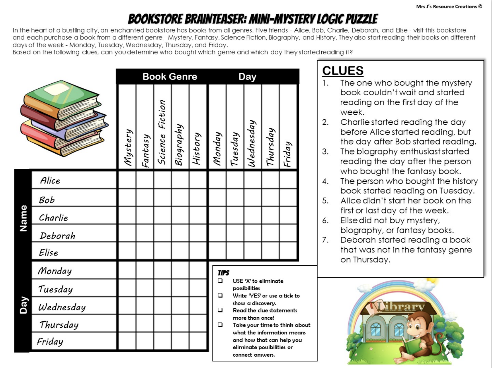 Mystery Logic Puzzle Brain Teaser Worksheet Activity Free 19 Book 