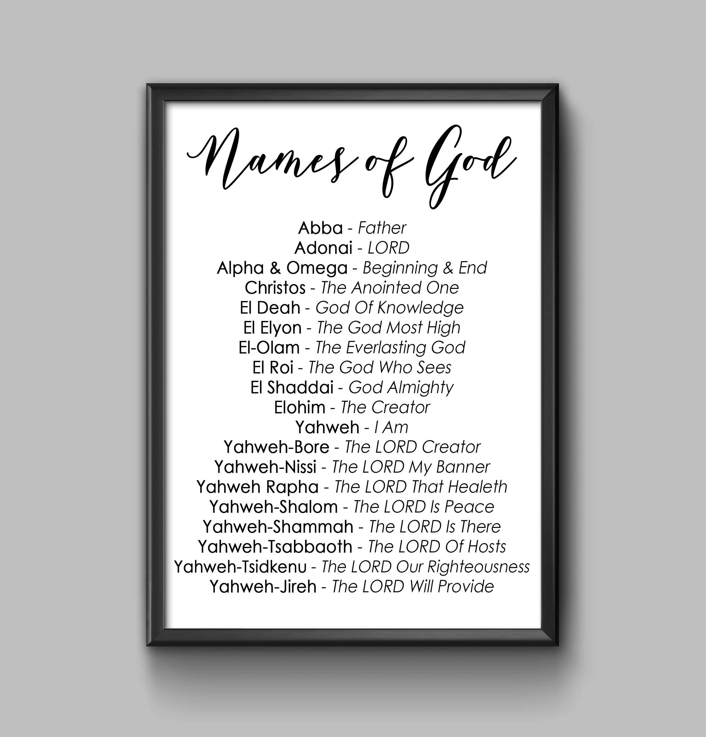 names of god printable