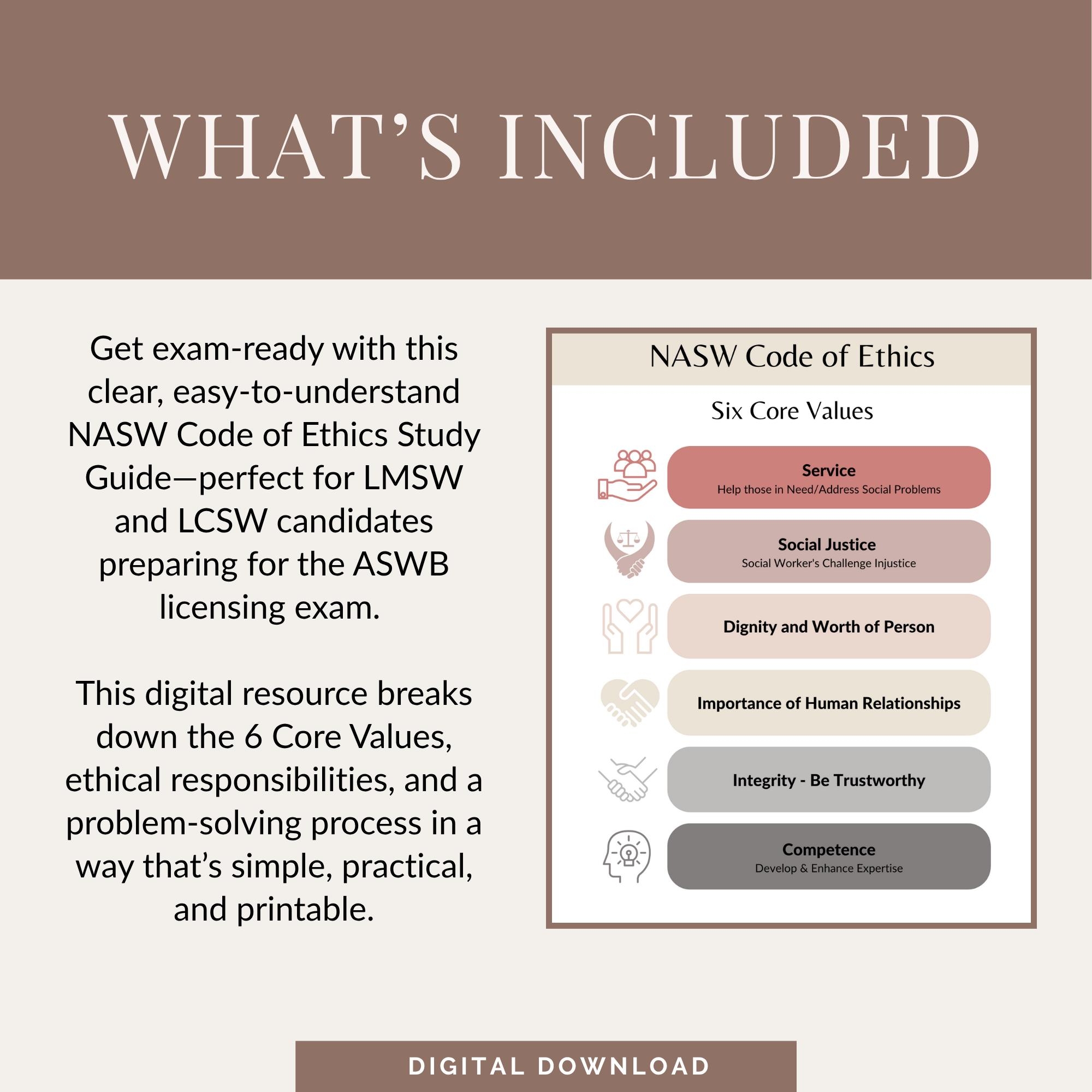 NASW Code Of Ethics Study Guide Social Work Exam Prep Printable LMSW LCSW Resource Etsy