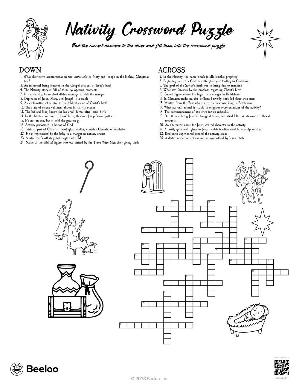 Nativity Crossword Puzzle Beeloo Printable Crafts And Activities 