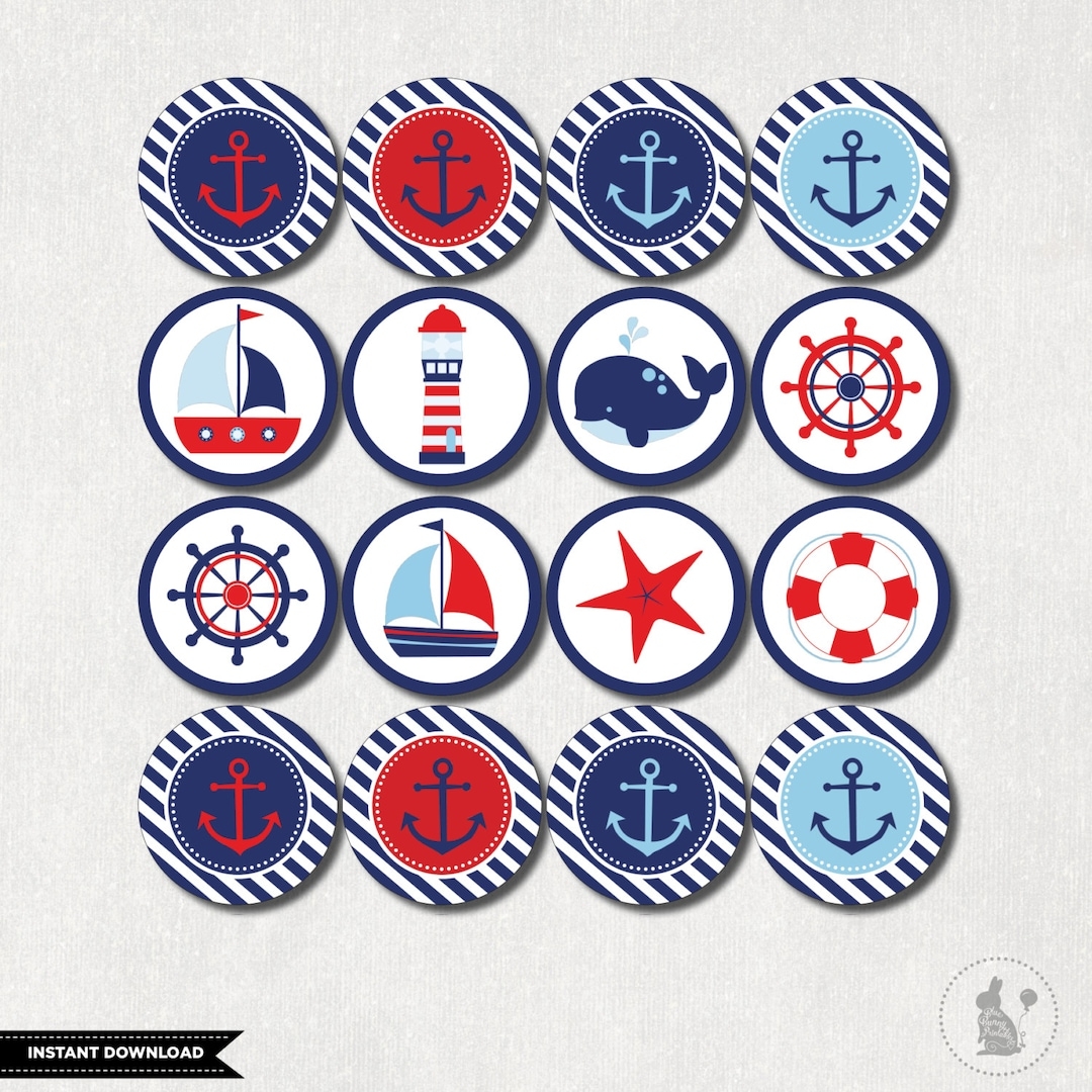 NAUTICAL CUPCAKE TOPPERS Nautical Baby Shower Printables Navy Anchor Boy Baby Shower Sea Ocean Favors Tags Whale Decorations NAU1 Etsy