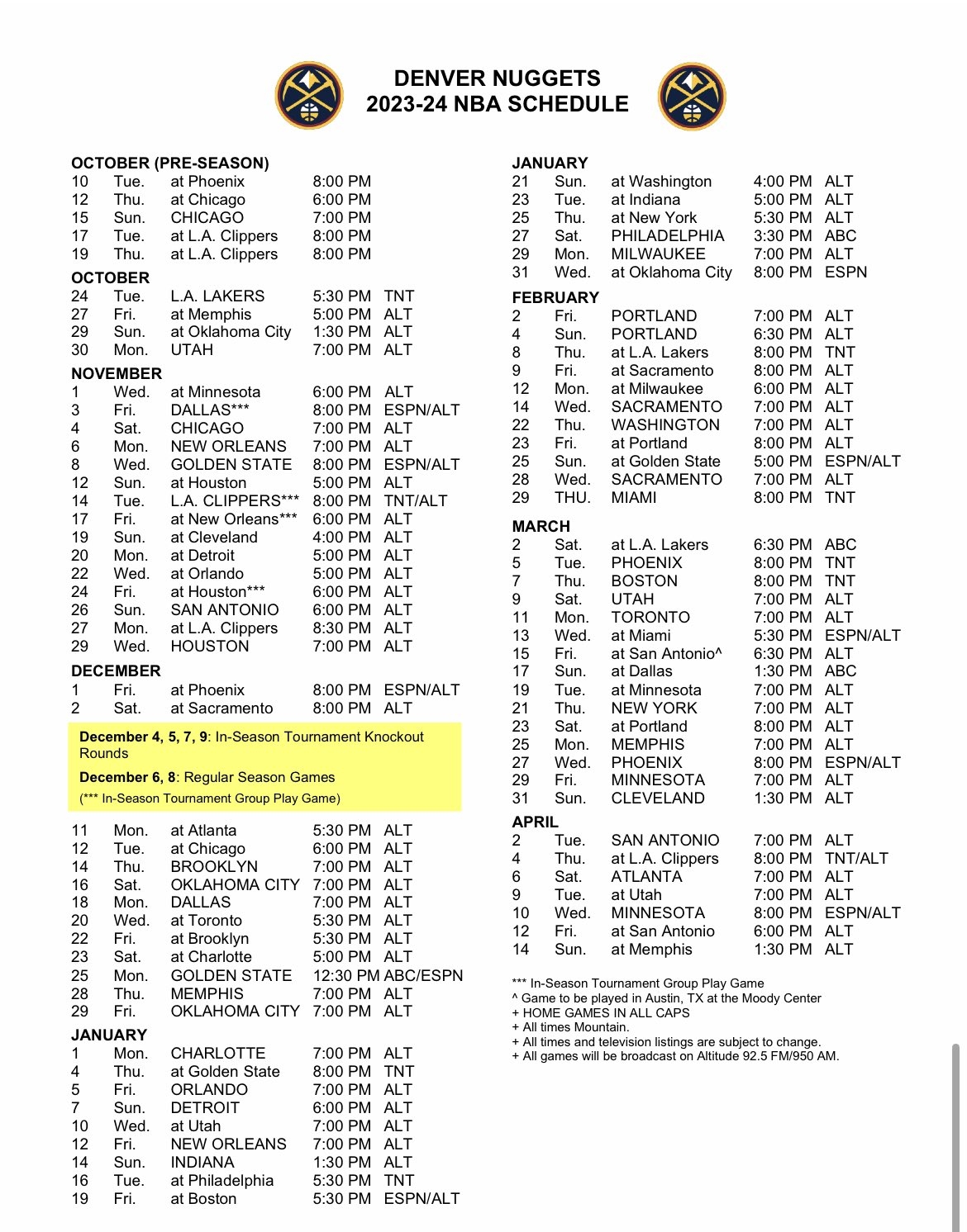NBA Releases 2023 24 Schedule For The Champion Denver Nuggets
