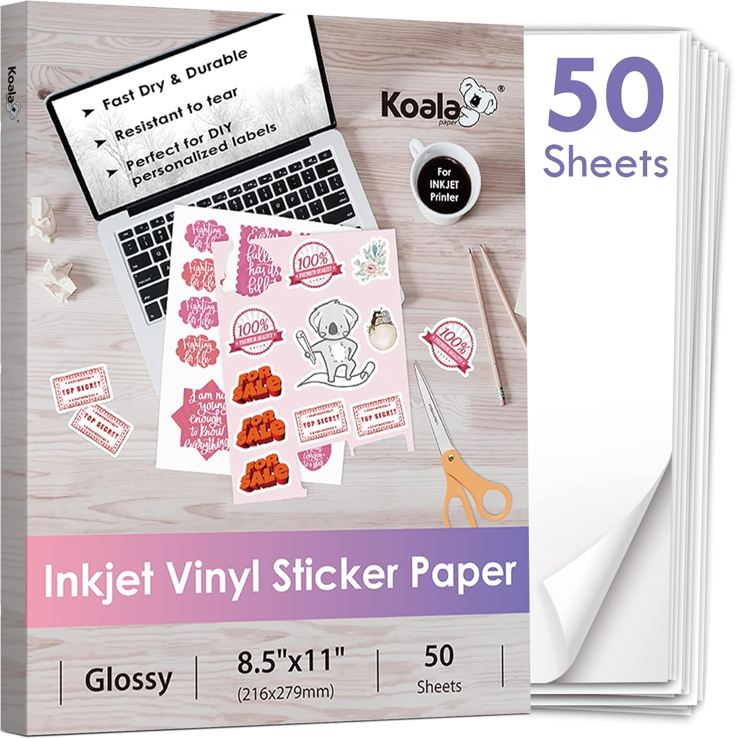 Near Me Printable Vinyl Sticker Paper 50 Sheets Glossy White 