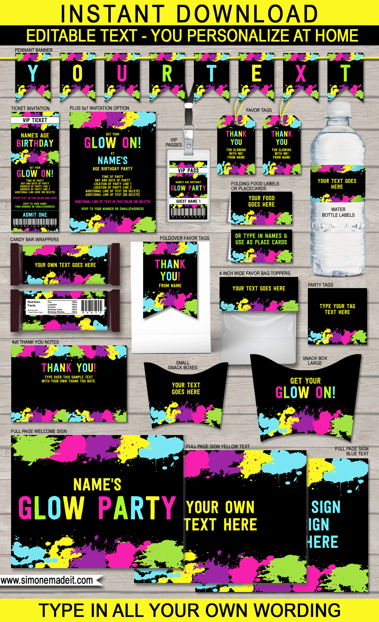 Neon Glow Party Printables Invitations U0026 Decorations