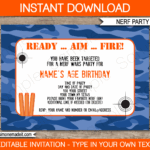 Nerf Party Invitations Template Blue Camo
