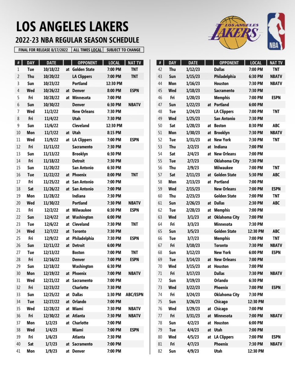 NEW AUTHENTIC LOS ANGELES LAKERS 2019 2020 SEASON SCHEDULE MAGNET Worksheets Library