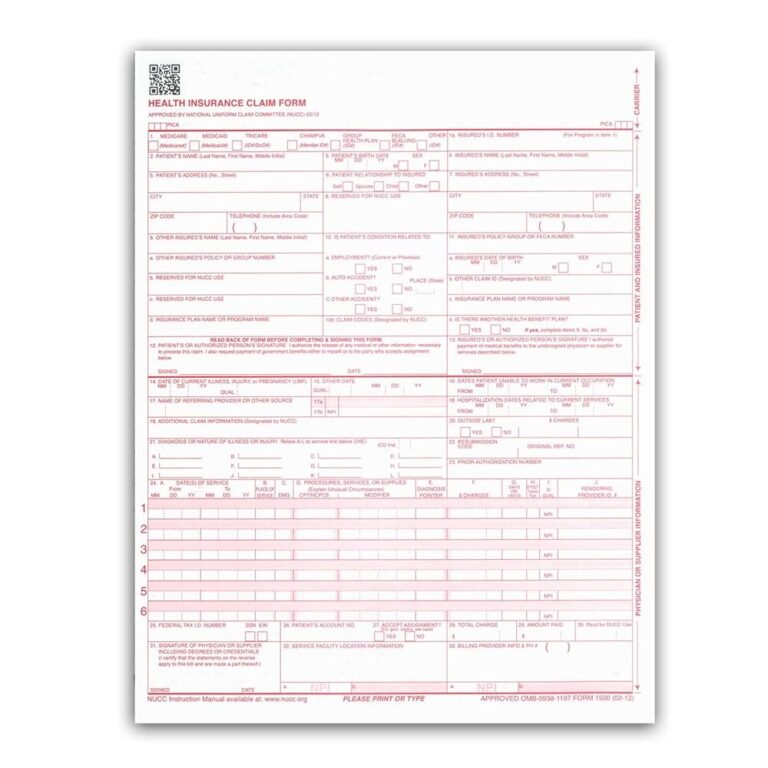New CMS 1500 Claim Forms HCFA Version 02 12 250 Per Ream Amazon in Office Products
