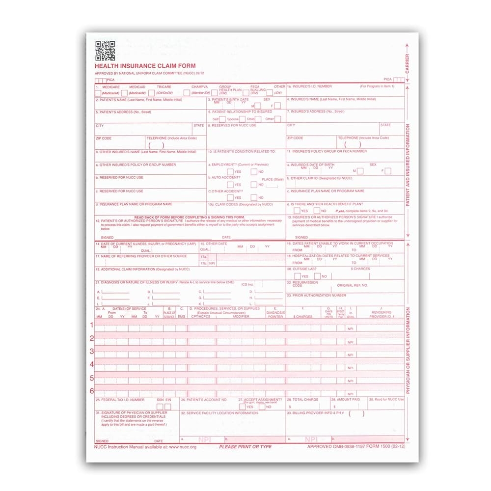 New CMS 1500 Claim Forms HCFA Version 02 12 250 Per Ream Amazon in Office Products New CMS 1500 Claim Forms HCFA Version 02 12 250 Per Ream Amazon in Office Products