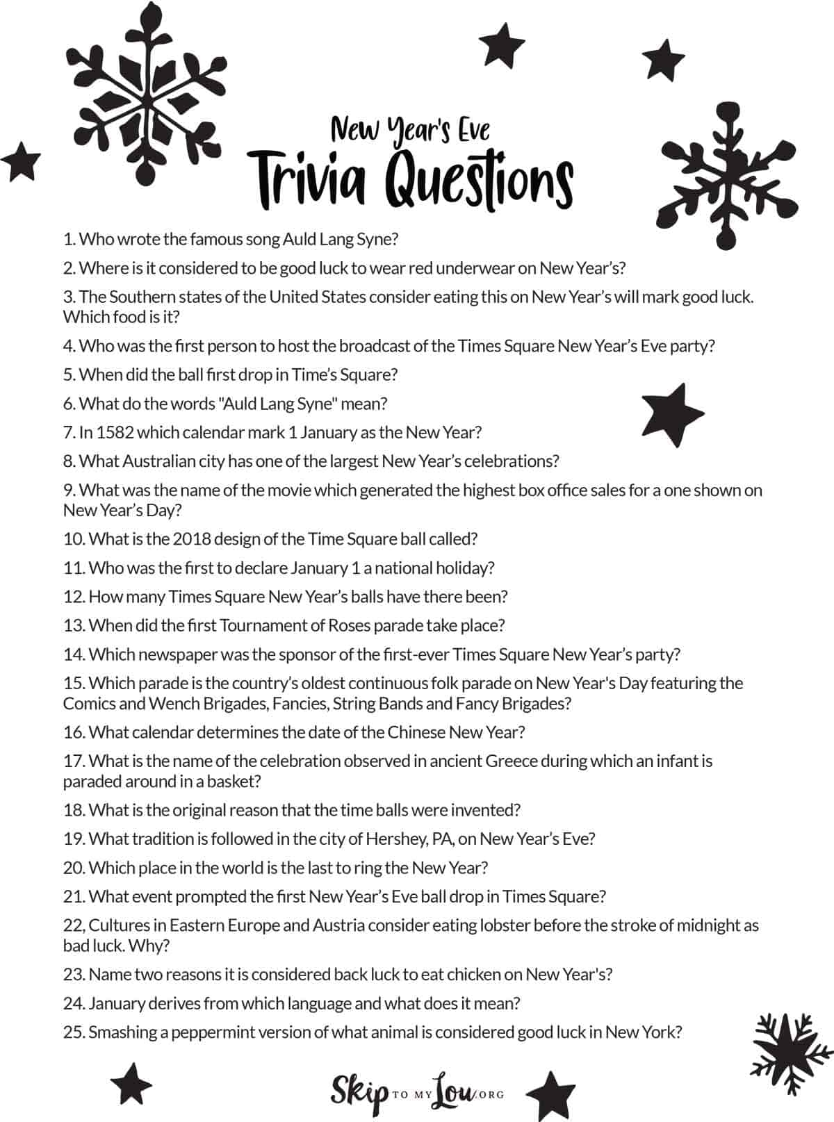 New Year s Eve Trivia Skip To My Lou