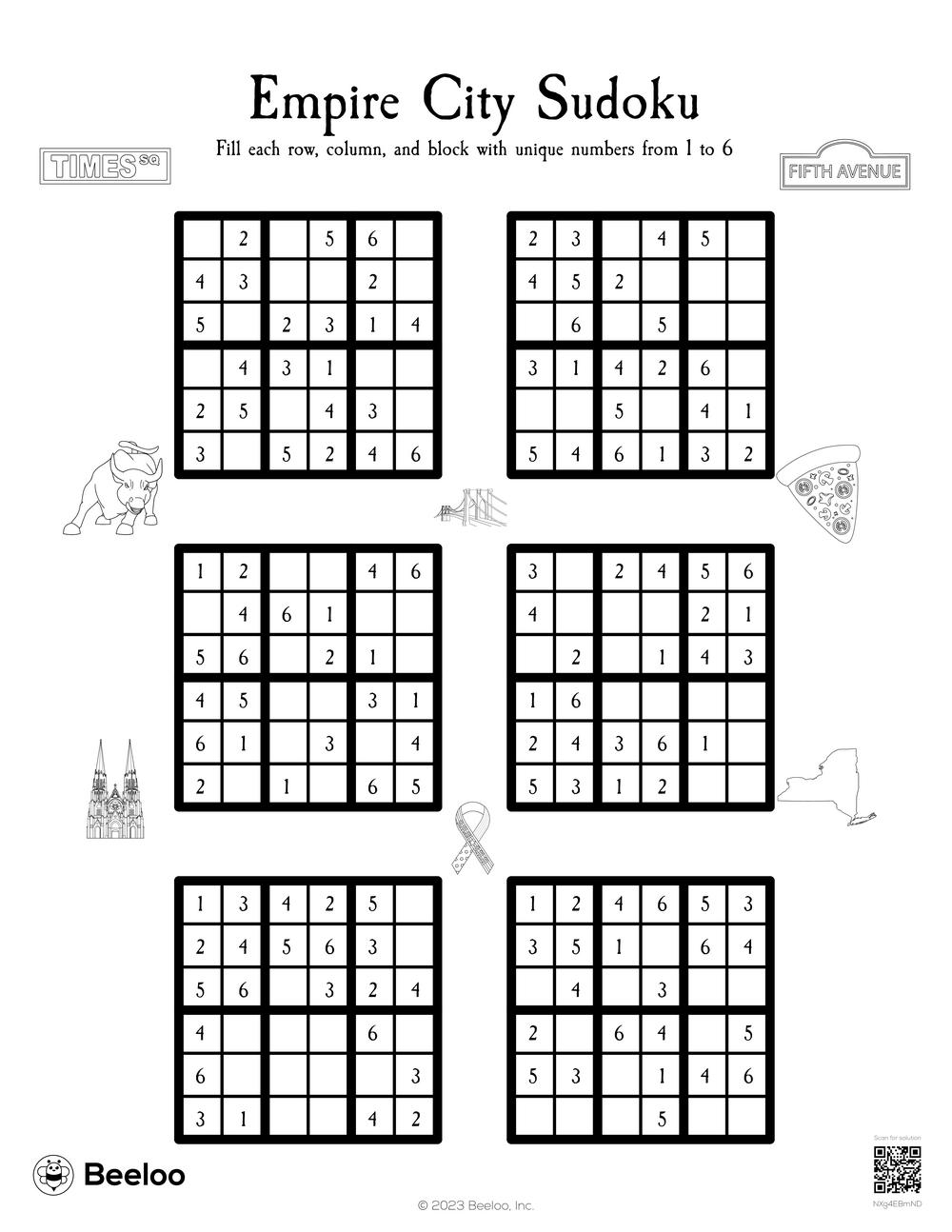 New York City themed Sudoku Puzzles Beeloo Printable Crafts And 