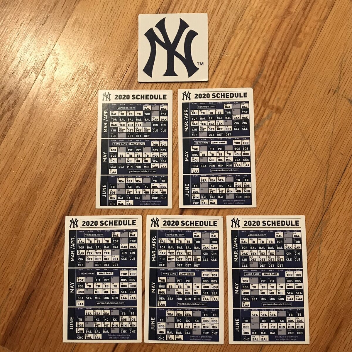 New York Yankees SGA 2020 Pocket Schedule Card Calendar Set Of 5 MLB NY Magnet