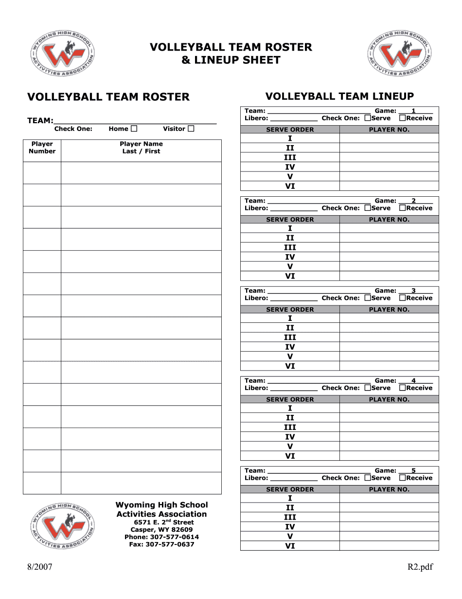 Nfhs Volleyball Lineup Sheet Printable Blank PDF Online