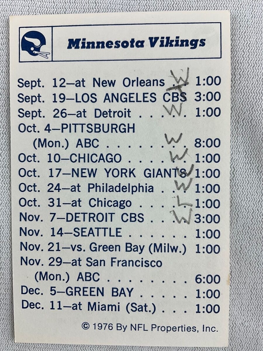 NFL 1976 Roster Packet Pocket Football Schedule Minnesota Vikings