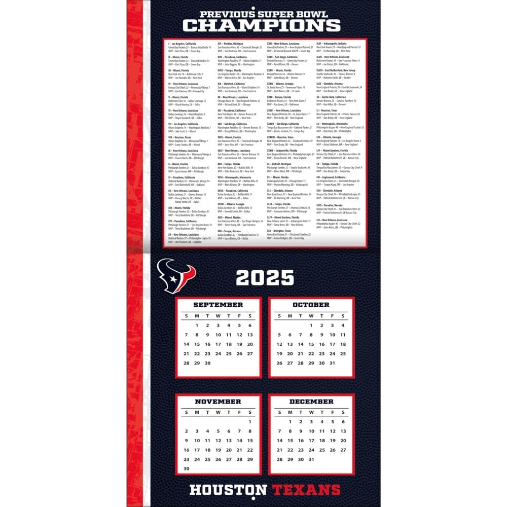NFL Houston Texans 2026 Wall Calendar Calendars
