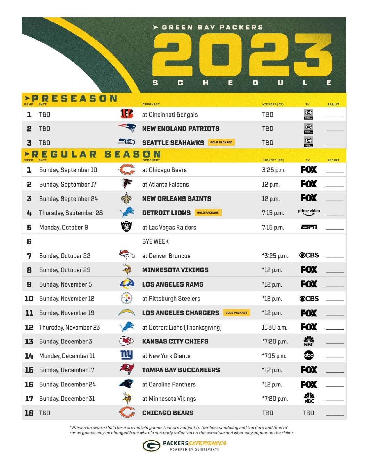 NFL Releases Green Bay Packers Schedule For 2023 Sports Wxow