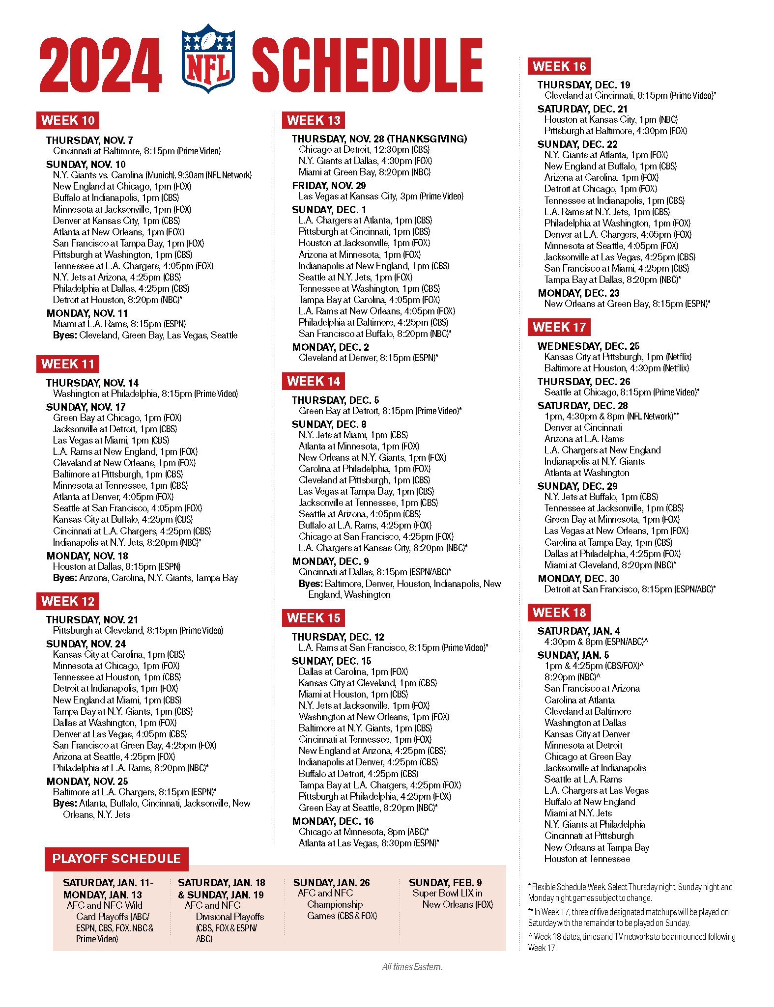 2019 nfl printable schedule