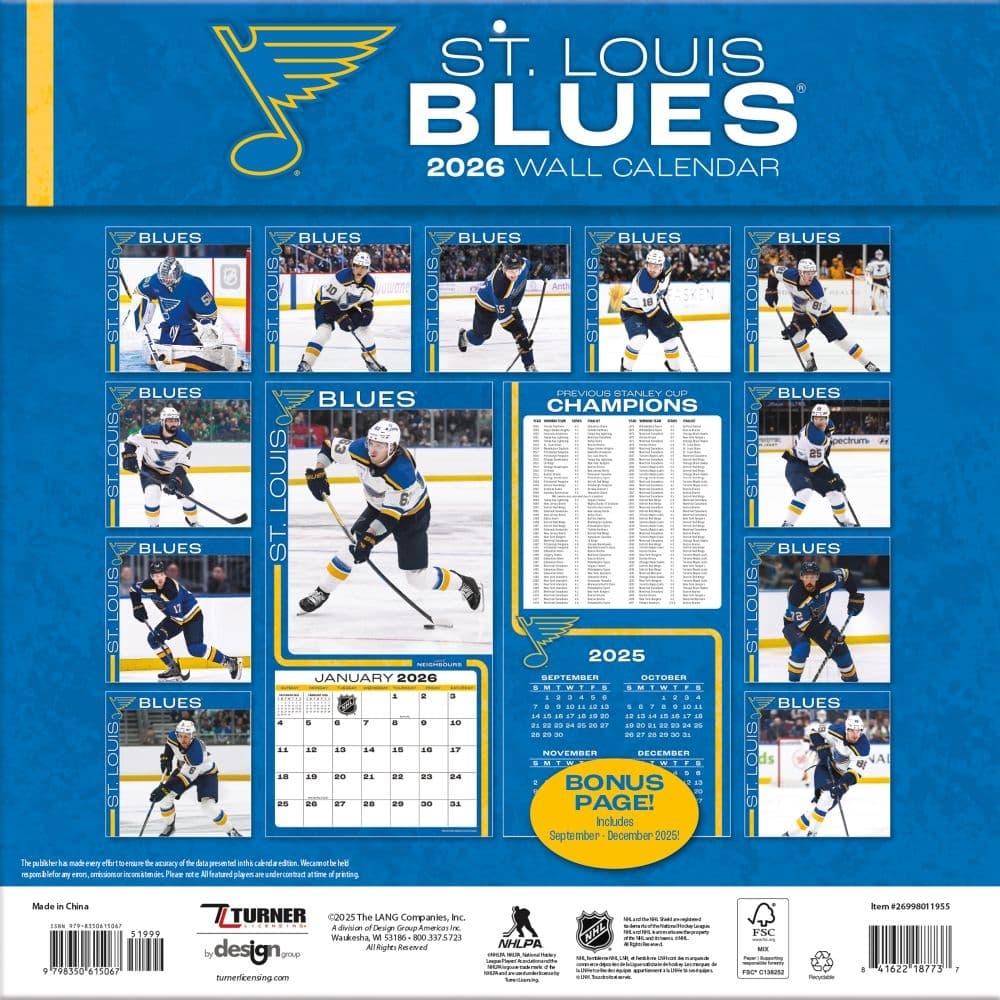 NHL St Louis Blues 2026 Wall Calendar Calendars
