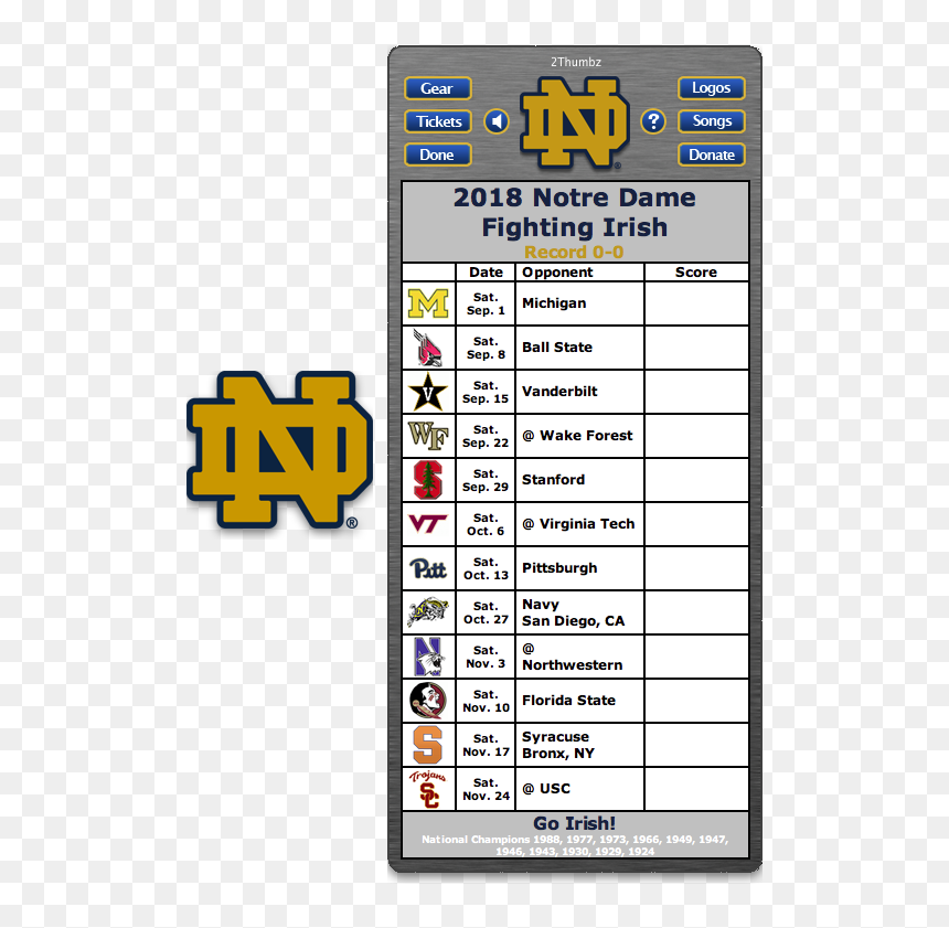 Notre Dame Football Printable Schedule 2018 HD Png Download Vhv