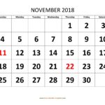 November 2018 Calendar Designed With Large Font horizontal 