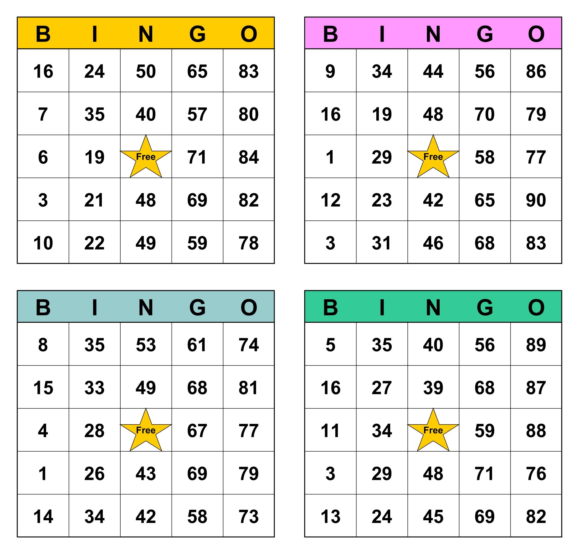 free printable bingo cards with numbers