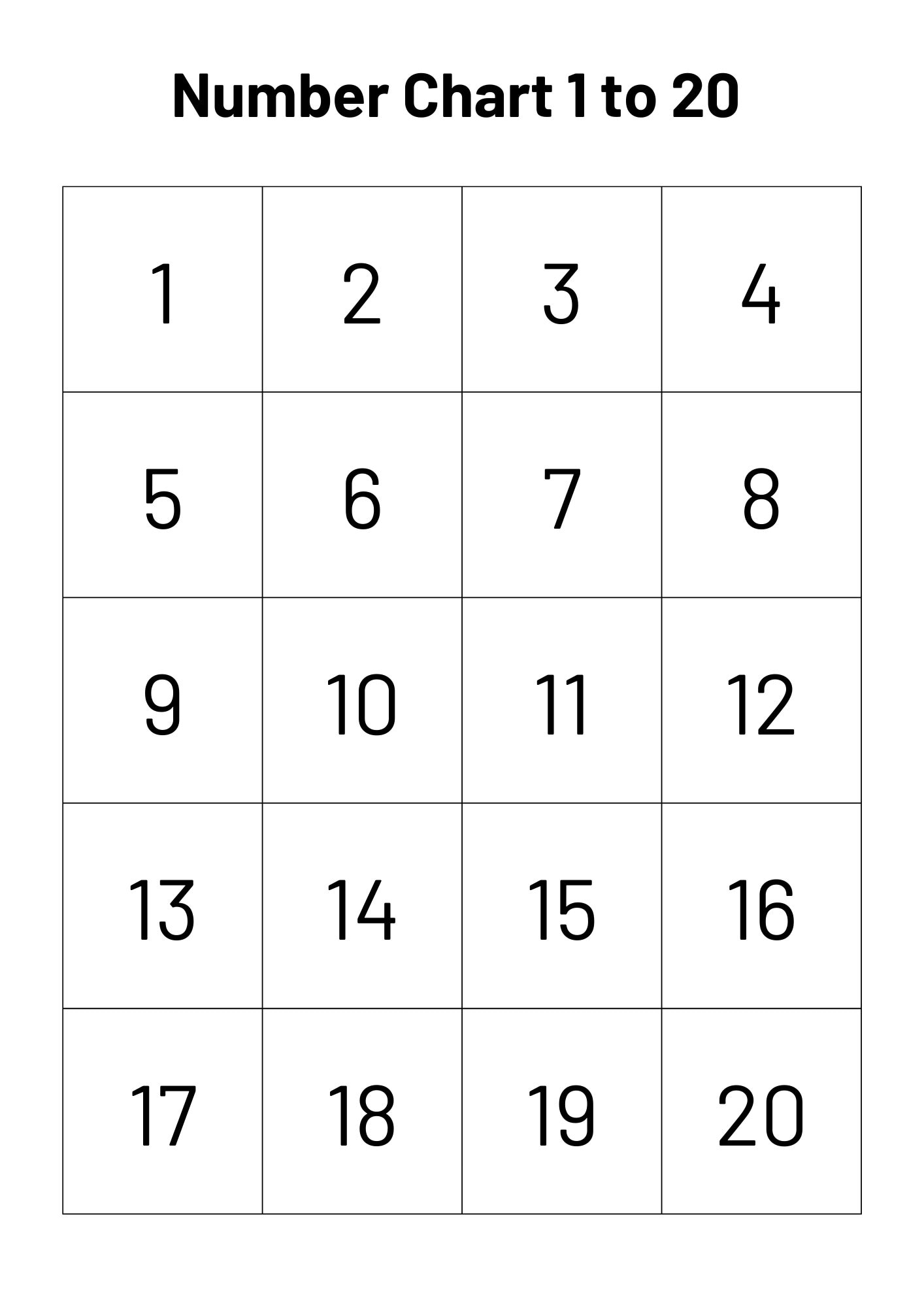Number Chart 1 20 Numbers 1 To 20 Printable Numbers And 
