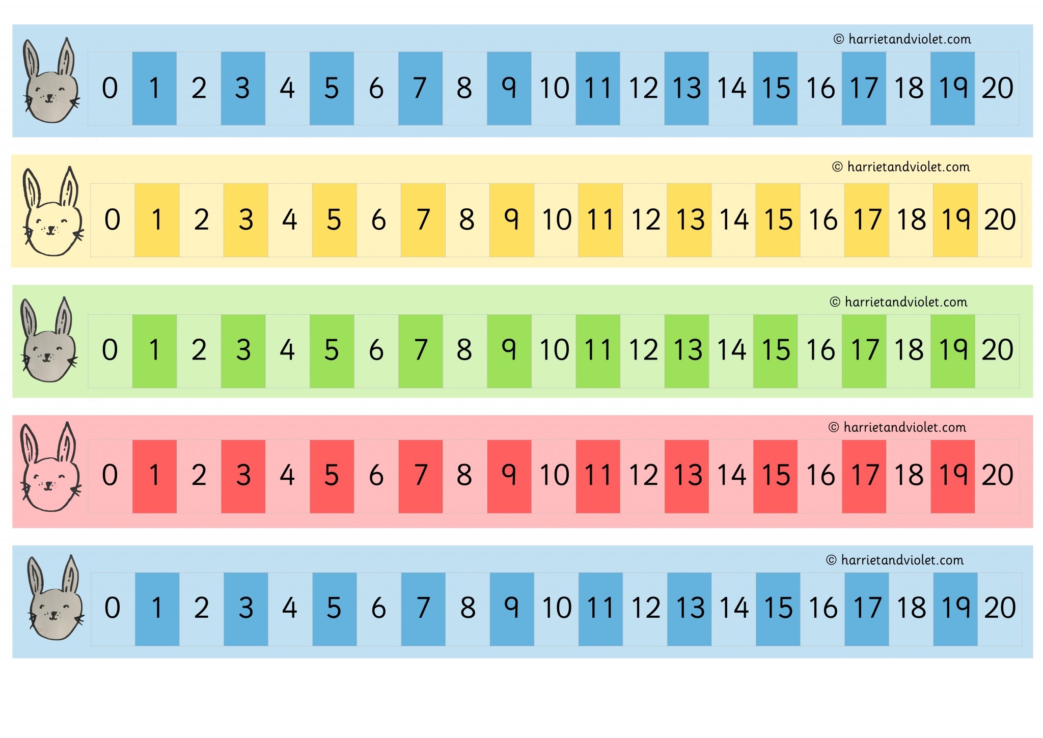 Number Line Rabbit 0 20 Printable Teaching Resources Print 