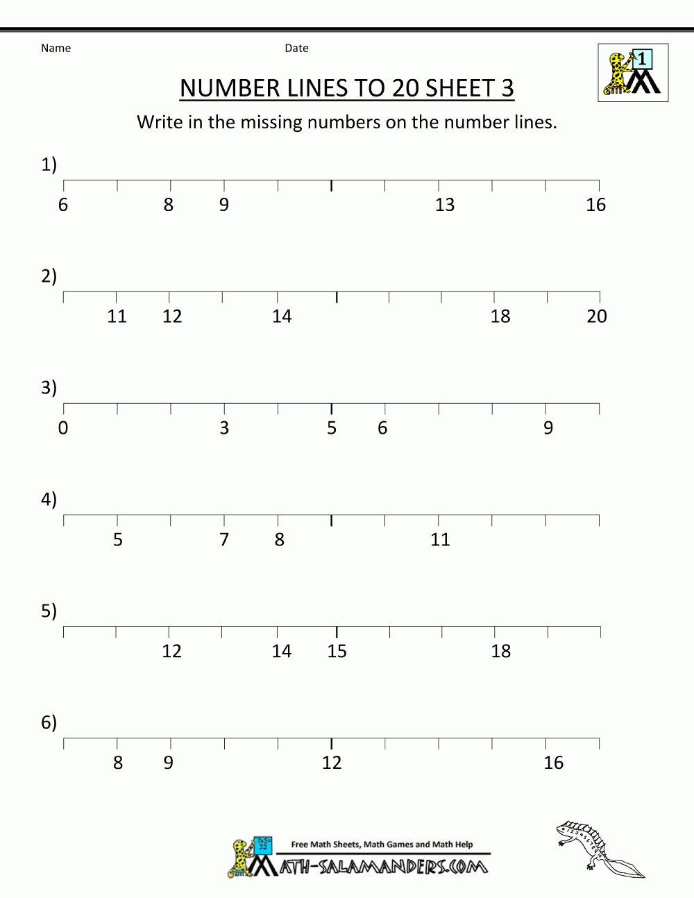 Number Line To 20 Worksheets