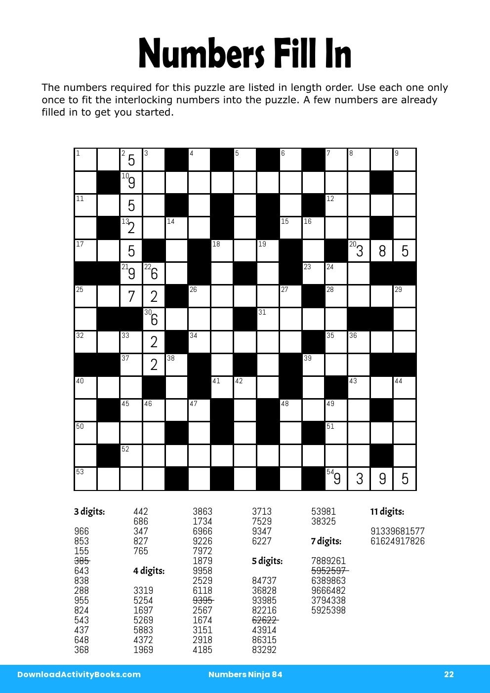 Numbers Fill In In Numbers Ninja 84