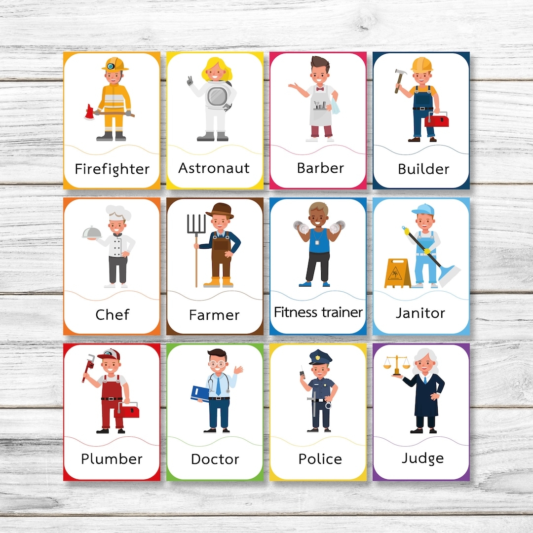 Occupations Digital Printable Flashcard Community Helpers Printable Cards Printable Flashcard Occupations Flashcard Etsy