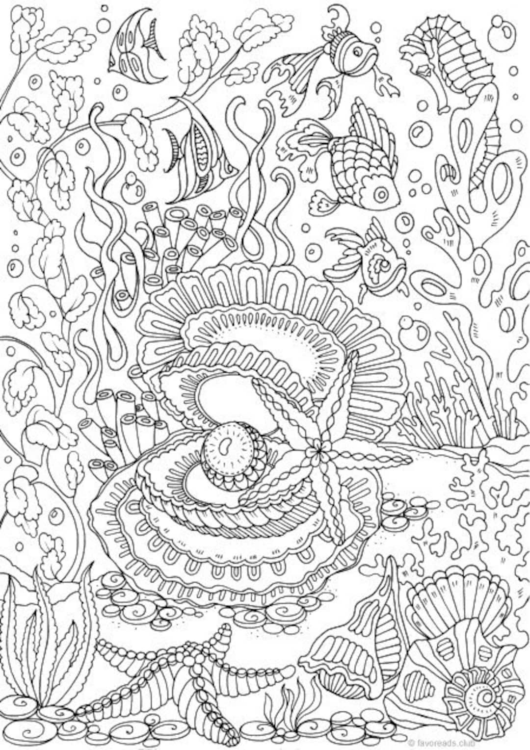 Ocean Pearl Printable Adult Coloring Page From Favoreads coloring Book Pages For Adults And Kids Coloring Sheets Coloring Designs Etsy