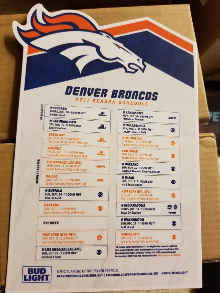 OFFICIAL 2017 DENVER BRONCOS Refrigerator Magnetic Schedule