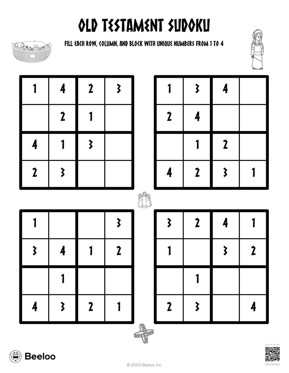 Old Testament themed Sudoku Puzzles Beeloo Printable Crafts And Activities For Kids