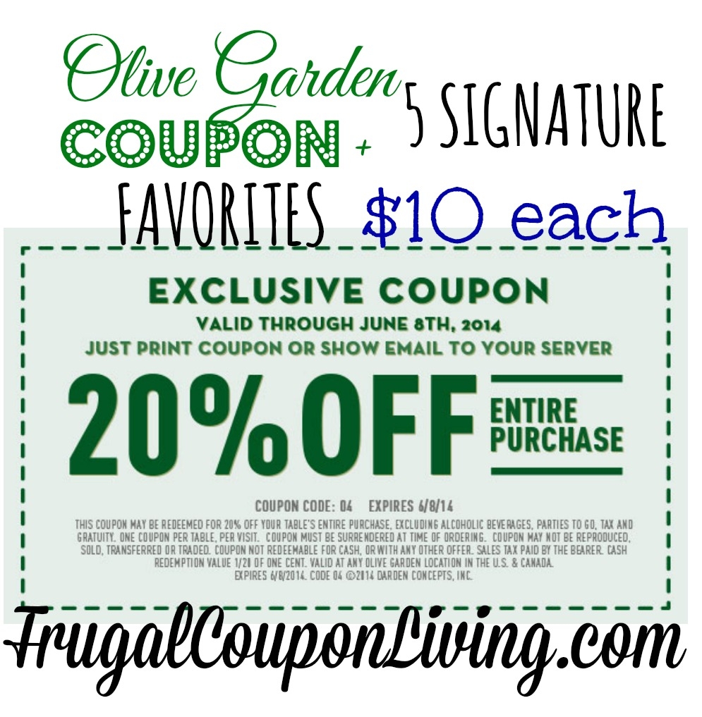 Olive Garden Coupon 20 OFF The Entire Table 10 Favorites 