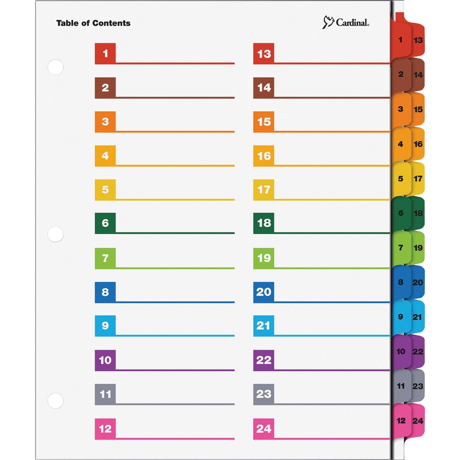 OneStep Printable Table Of Contents Dividers 24 Tab Multicolor