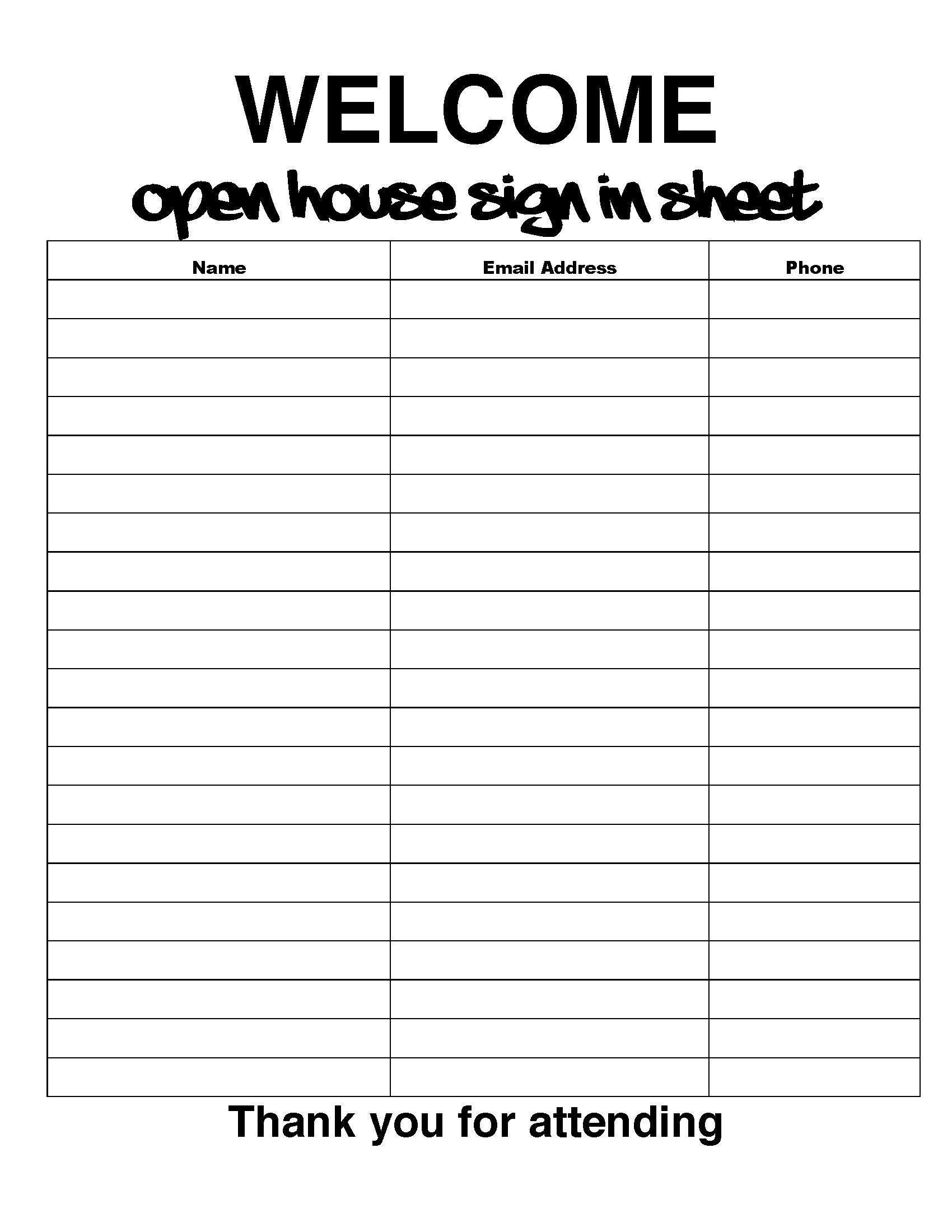 Open House Sign In Sheet Printable House Sign In Sheet PDF Real Estate Sign In Sheet Realtor Open House Sign In Form