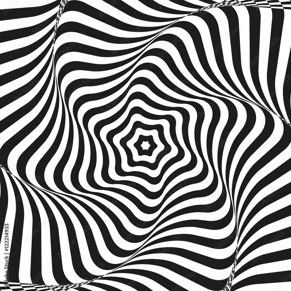 Optical Illusion Art Background Optical Illusion Black And White Desktop Wallpaper Graphic Design Vector Repeating Texture With Curvature Effect Template For Print Textile Wrapping Decoration Stock Vector Adobe Stock