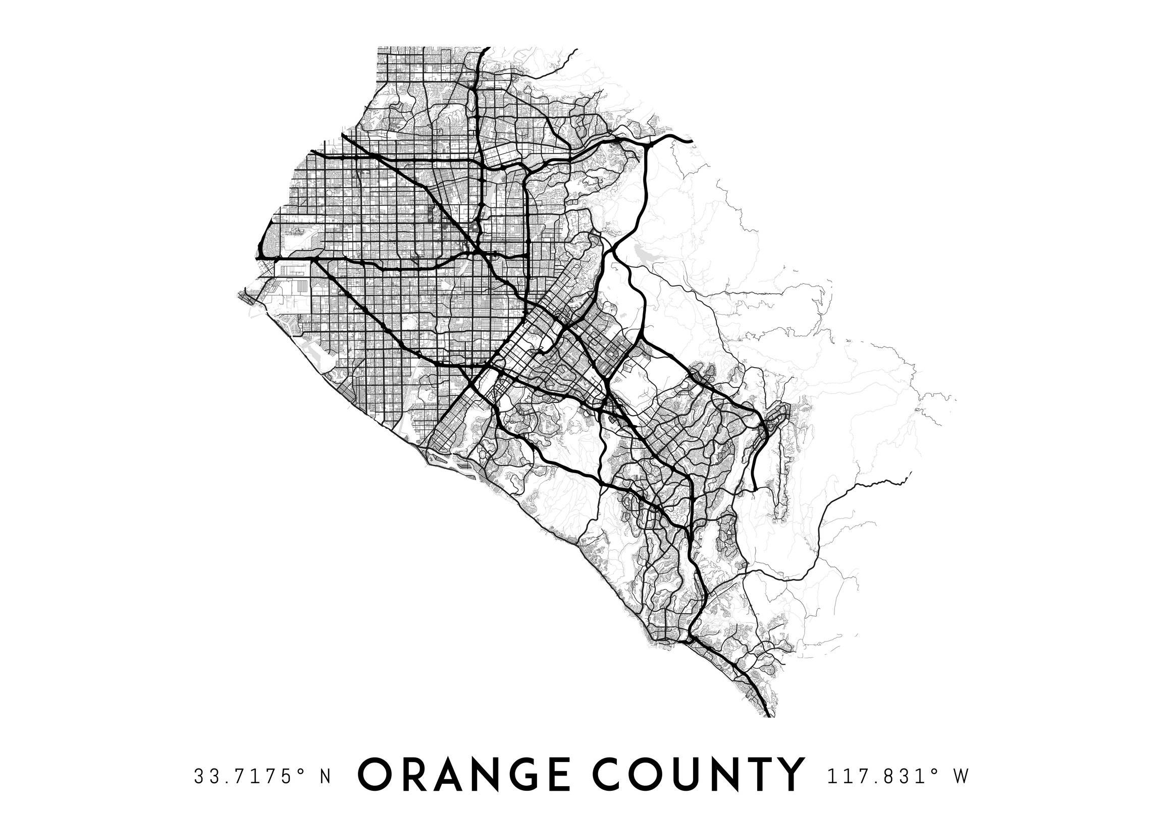 Orange County Map Print Printable Orange County Map Art OC Map 