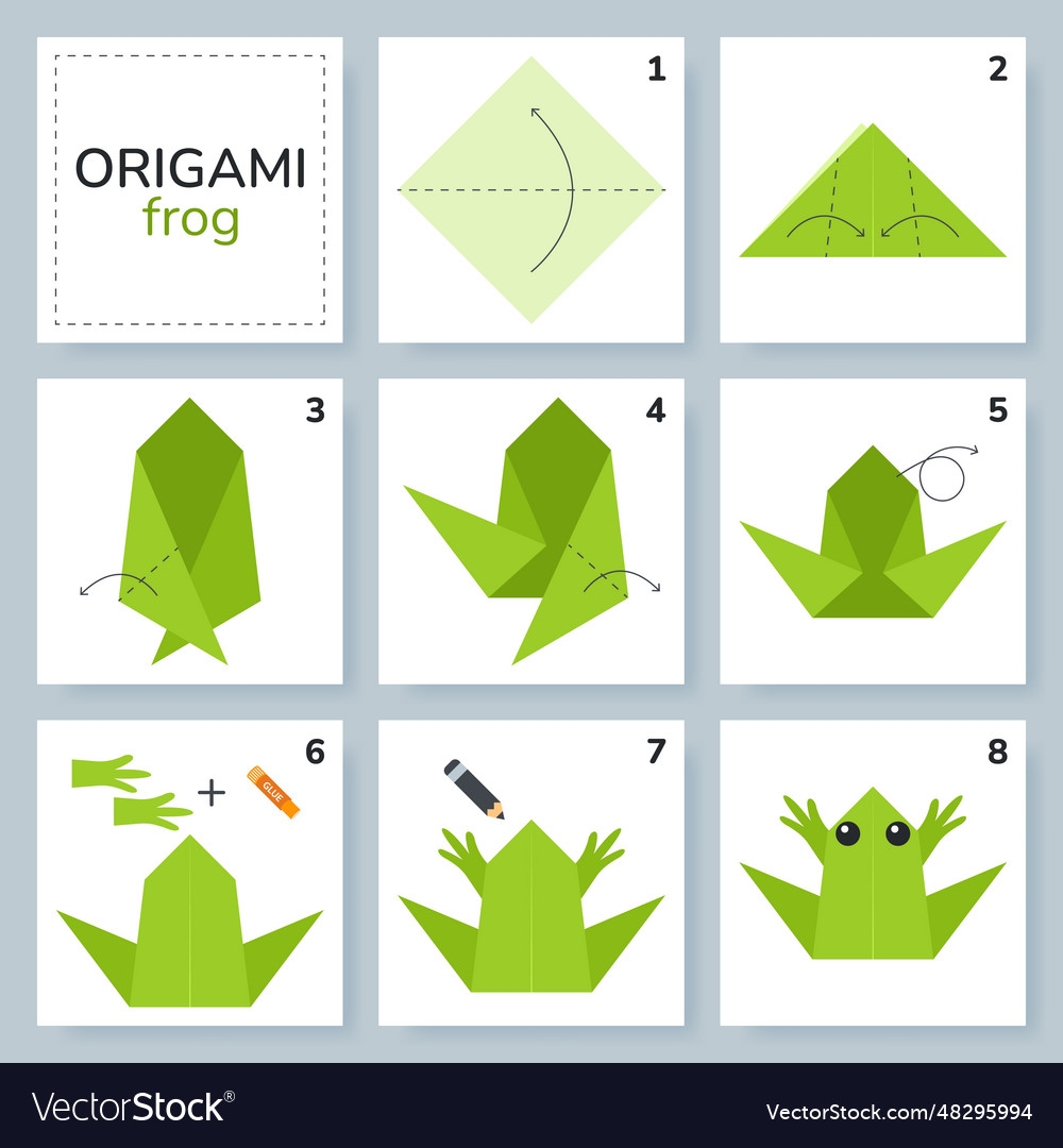 Origami Tutorial For Kids Cute Frog Royalty Free Vector