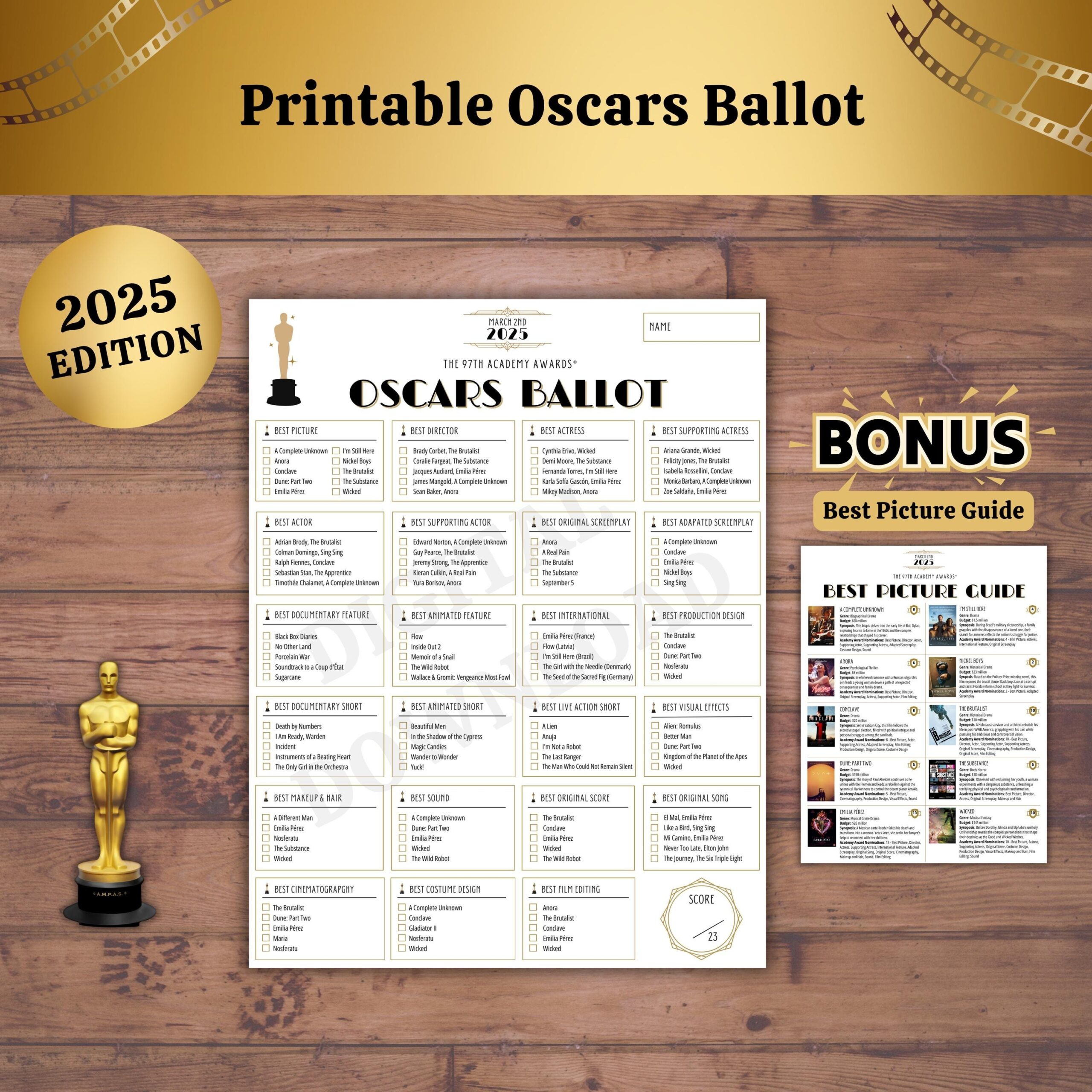 2019 oscar nominations printable ballot