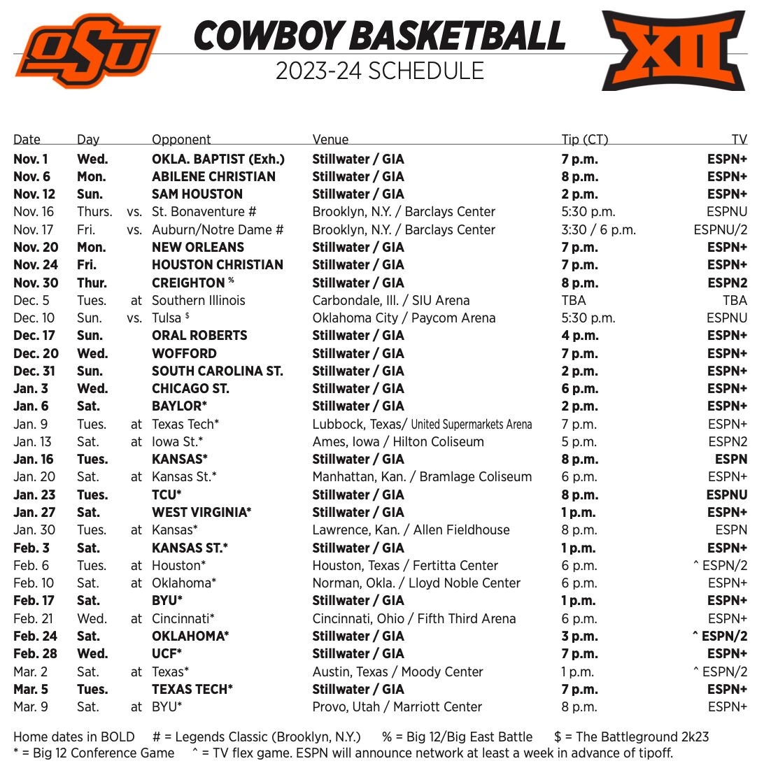 OSU Men s Basketball Schedule Released Big 12 Sports Ocolly