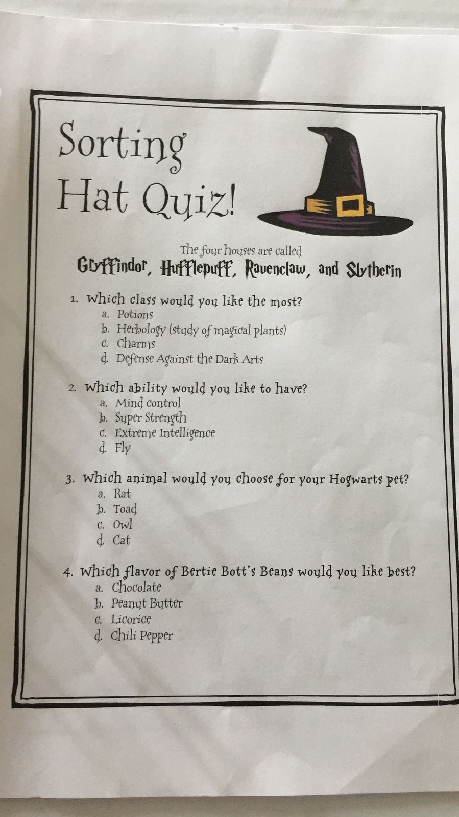 OUR ENGLISH CLASS Sorting Hat Ceremony