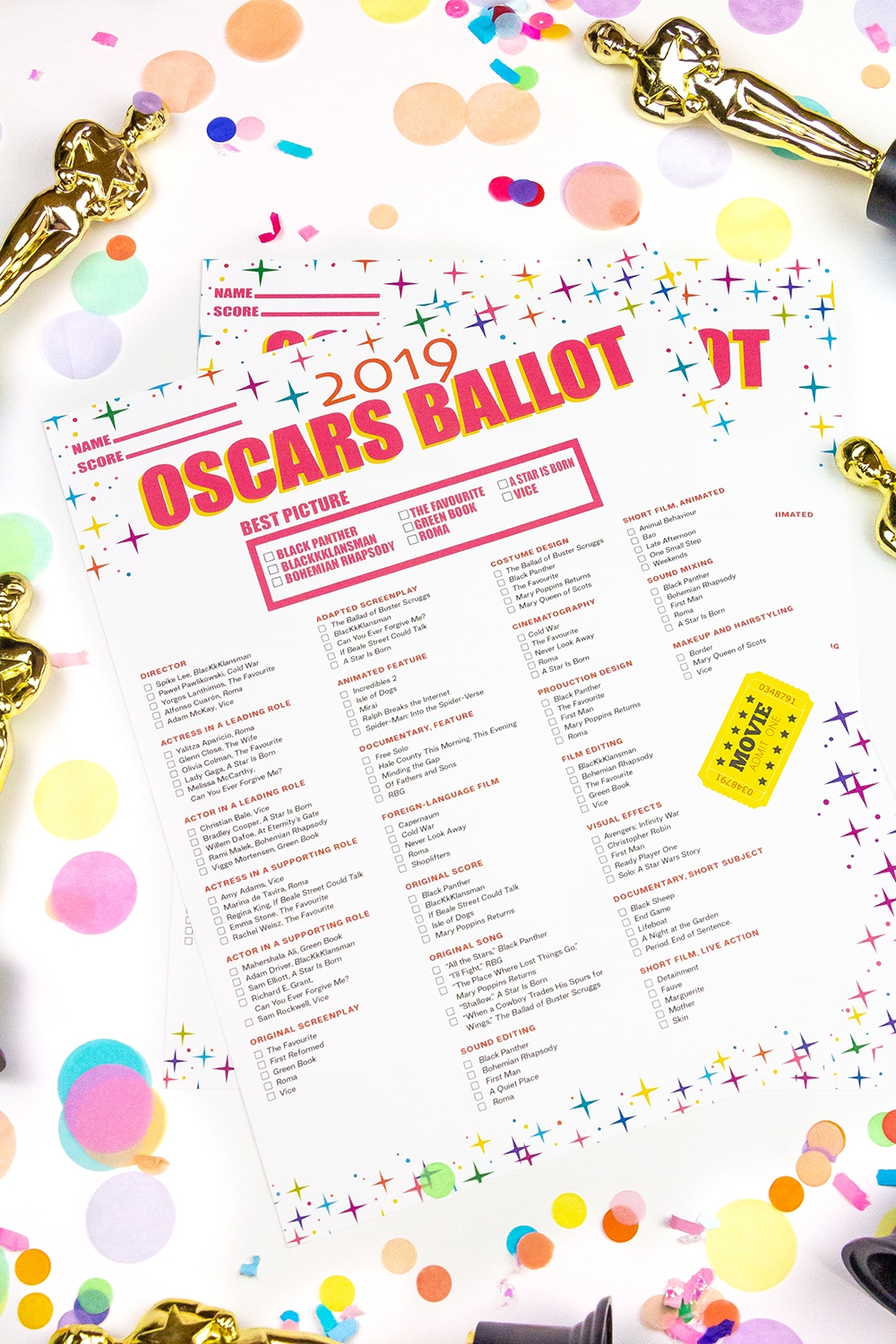 Our Free Printable Oscars 2019 Ballot Brite And Bubbly