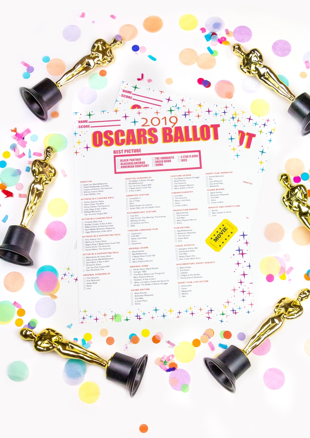 Our Free Printable Oscars 2019 Ballot Brite And Bubbly