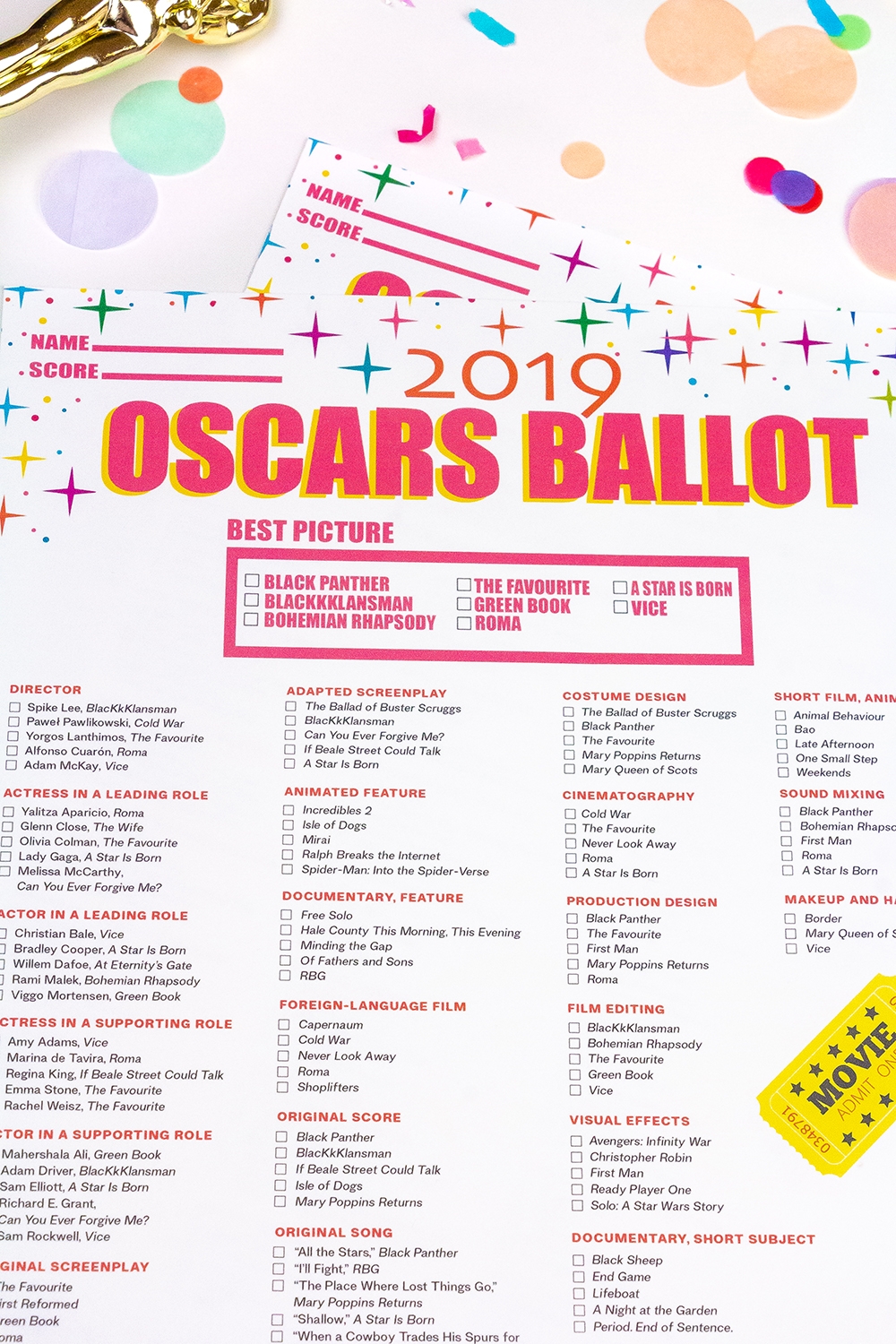 Our Free Printable Oscars 2019 Ballot Brite And Bubbly