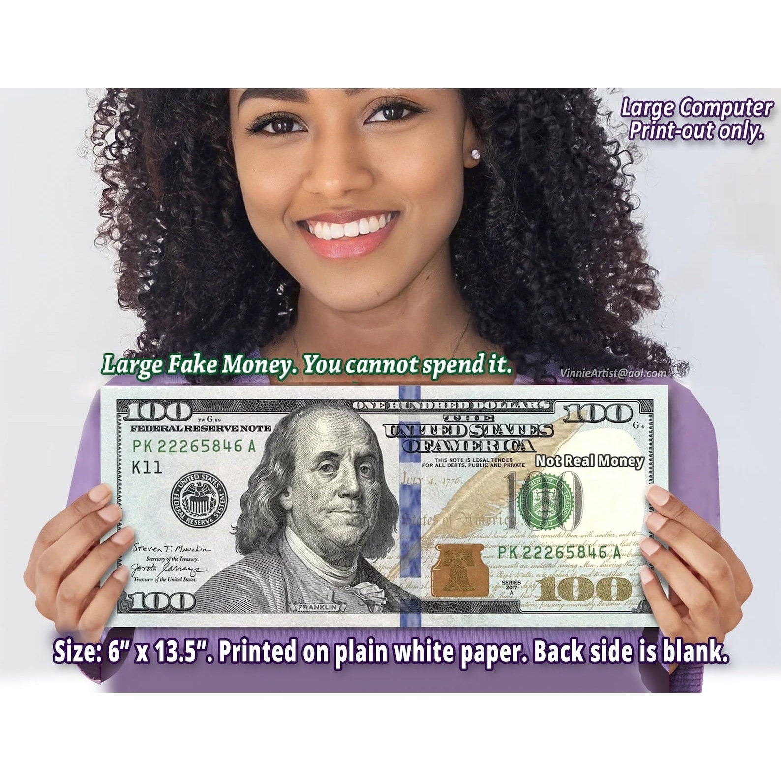 OVERSIZED PRINT OUT Of A 100 Dollar Bill 6 X 13 5 On Plain White Worksheets Library