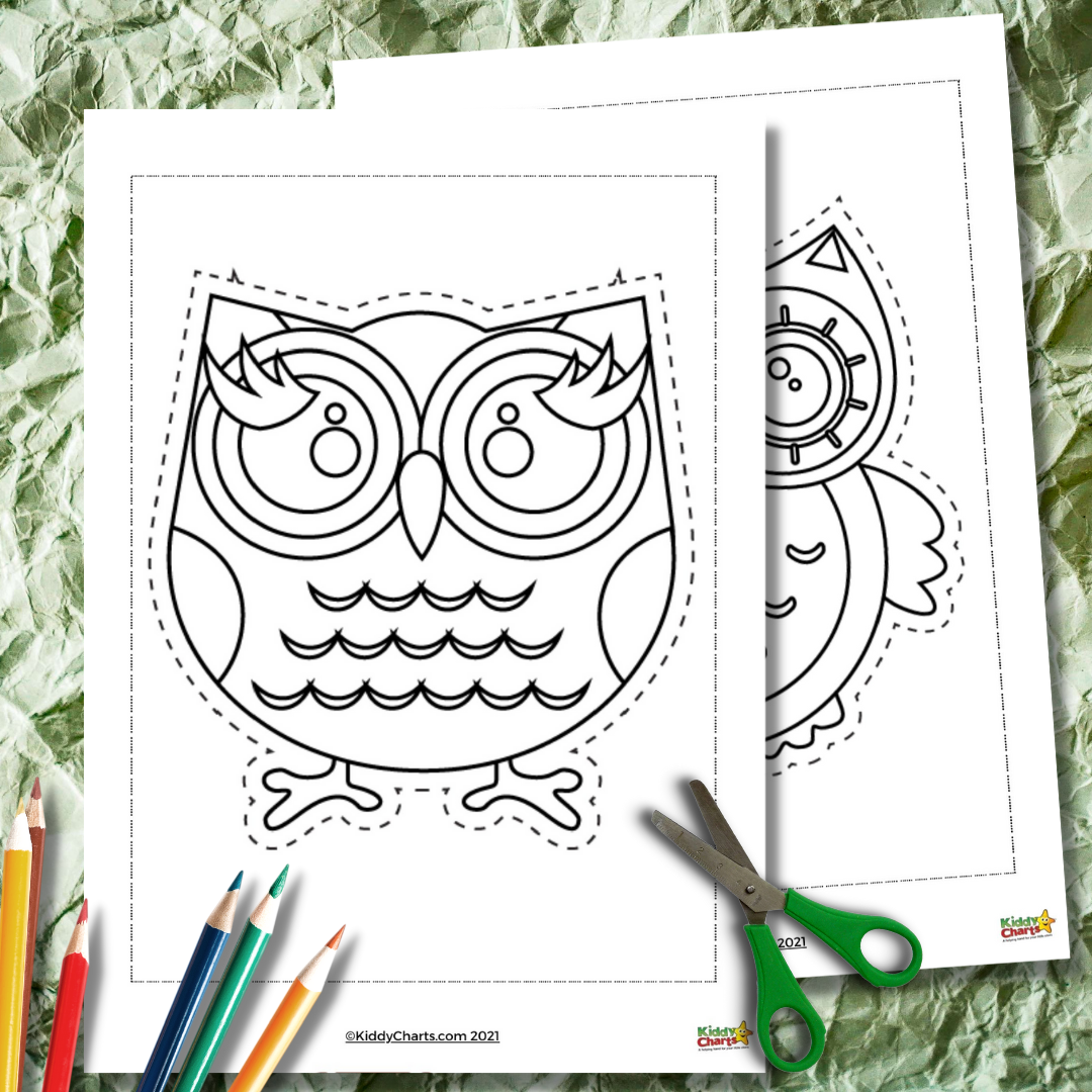 Owl Coloring Pages Cut And Colour Owls KiddyCharts Shop
